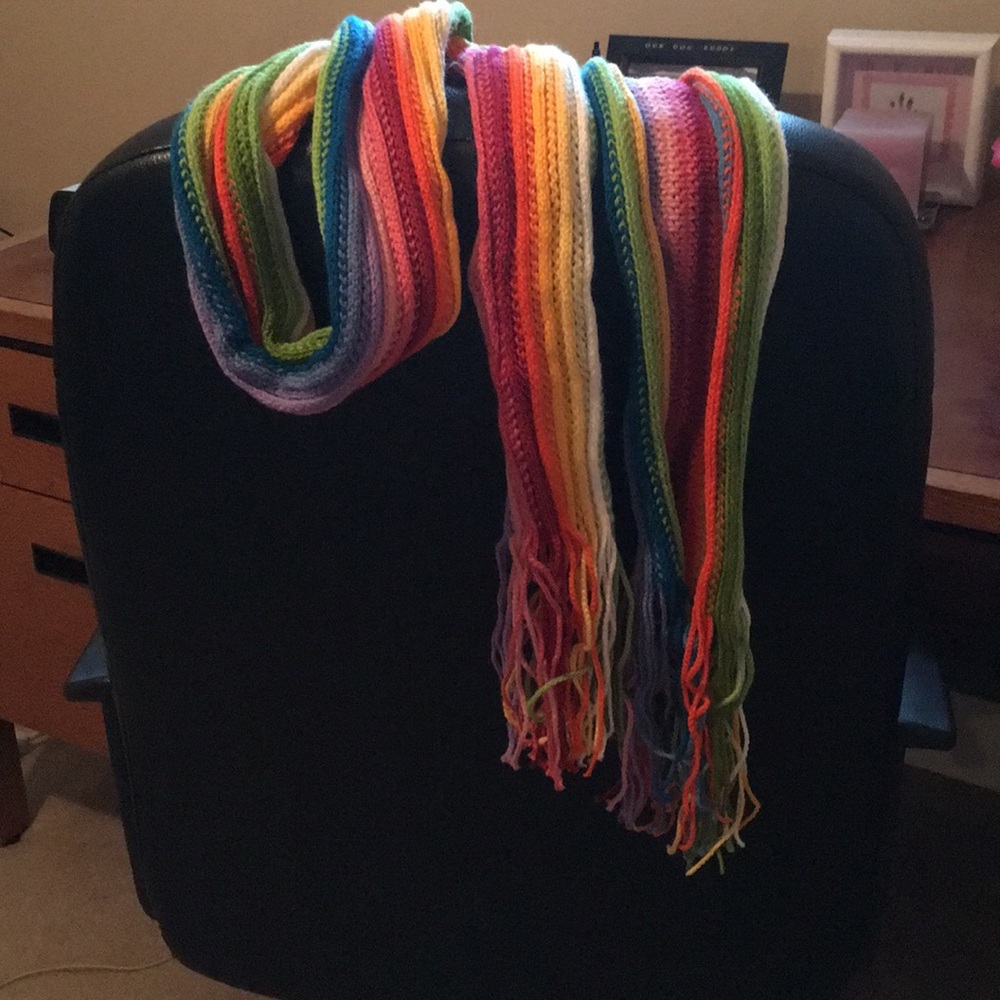 Rainbow knitted scarf brand new hand made